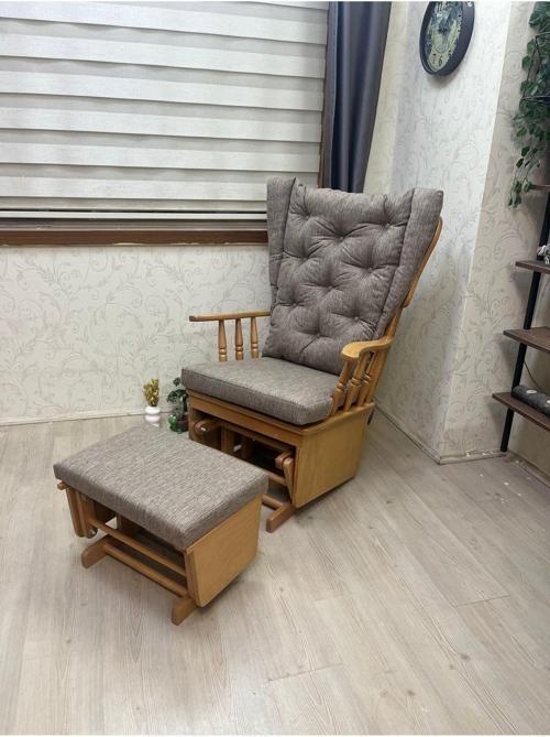 Mama Puflu Naturel Kahve Minderli Sallanan Sandalye Emzirme Koltuğu