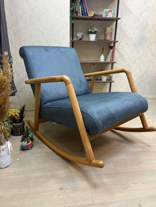 Minito Naturel Nubuk Mavi Sallanan Sandalye Dinlenme Koltuğu