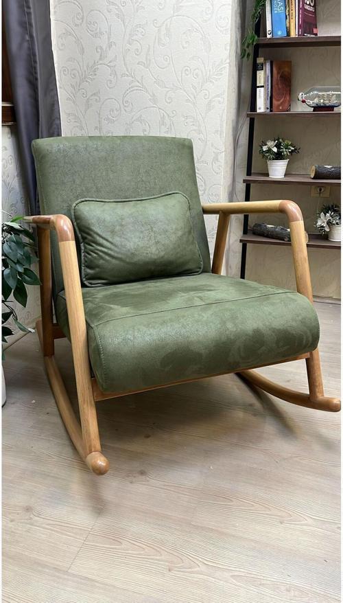 Minito Naturel Nubuk Yeşil Sallanan Sandalye Dinlenme Koltuğu