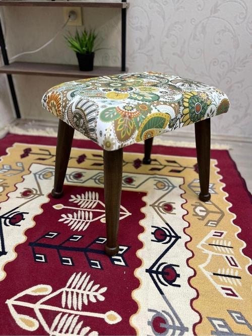 Trend Ceviz Yeşil Retro Ahşap Ayak Uzatma Pufu Makyaj Koltuğu Tabure