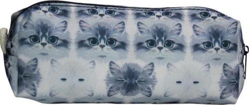 Gri Kedi Desenli Tatlı Kalemlik - Okul Kalemliği-Makyaj Çantası