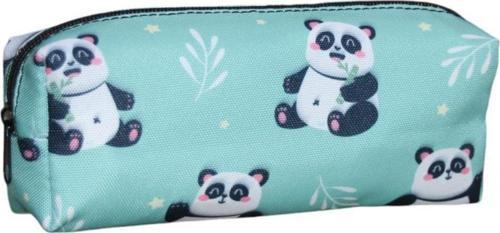 Yeşil Panda Desenli Tatlı Kalemlik - Okul Kalemliği-Makyaj Çantası