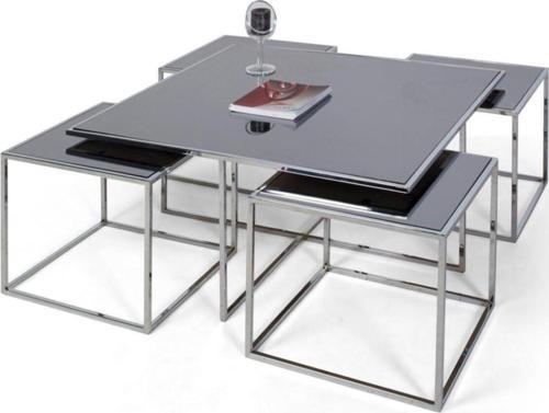 Kante Metal Crom Kaplama Füme Aynalı Orta Sehpa 4+1 92x92 cm