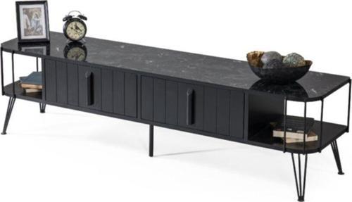 Siyah Mermer Desenli Metal Kasalı Tv Sehpası 160x48 cm