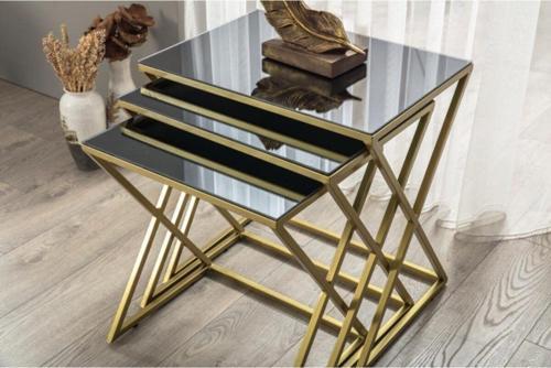 Venedik Metal Gold Füme Cam Aynalı Zigon Sehpa 45x55 cm