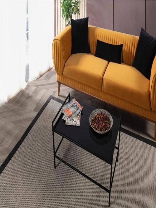 Zuma Metal Ayaklı Siyah Camlı Orta Sehpa 90x70 cm
