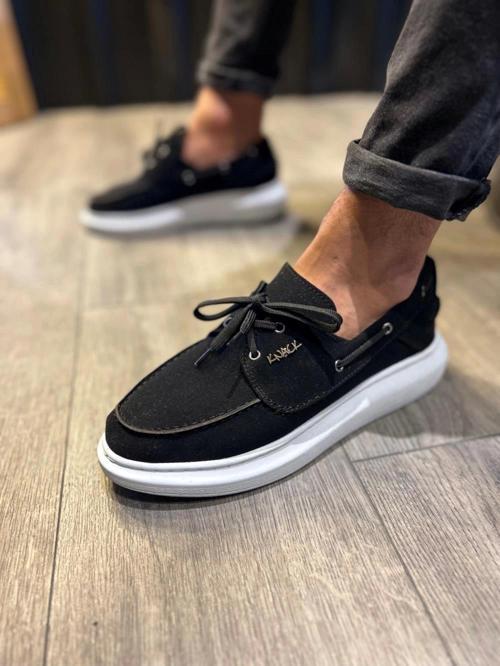 Yüksek Taban Mevsimlik Süet Siyah Beyaz Erkek Ayakkabısı