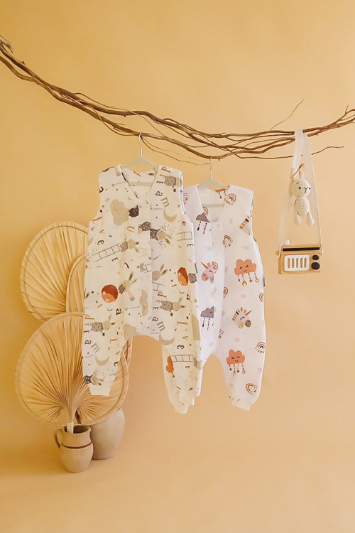 Oeko-Tex Sertifikalı %100 Pamuklu Pazen Kumaş Baskılı Çift Katlı 1 Tog Kız Bebek Uyku Tulumu 2'Li