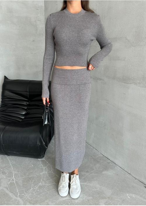 Füme Slim Esnek Triko Eteklı Takım - 4434
