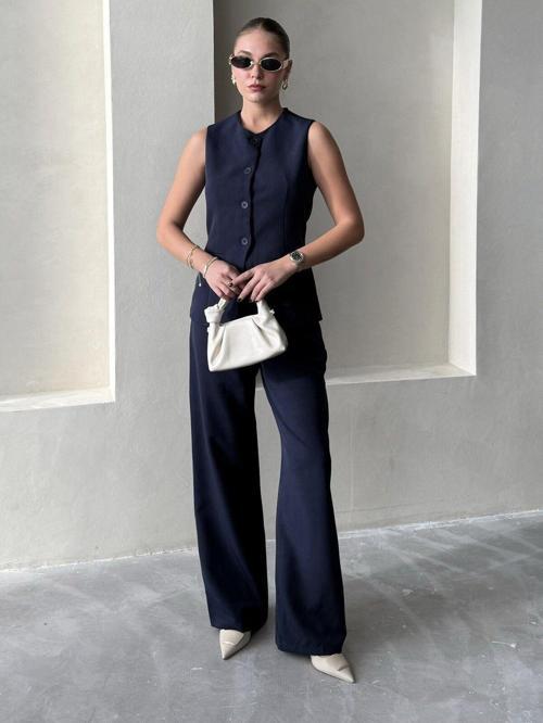 Lacivert Camille Klasik Düğmeli Yelek Pantolon - 8449