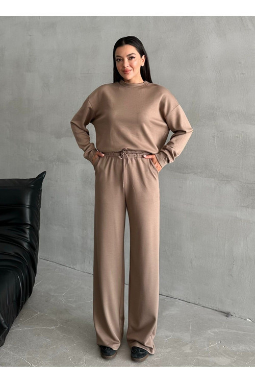 Vizon Sweat Geniş Paçalı Pantolon Takım