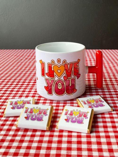 "I Love You" Kupası Ve Çikolatalar, Sevgiliye Hediye, Sevgililer Günü,  Porselen Kupa