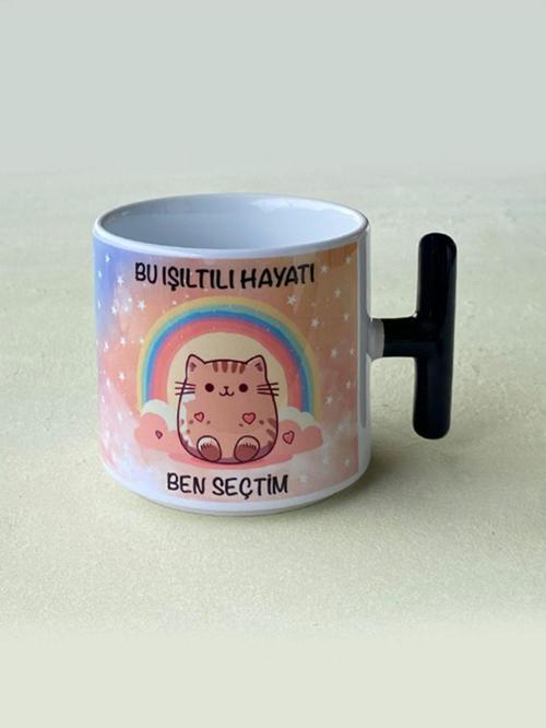Işıltılı Hayat Kupası, Kedili Kupa, Kedi Sevenlere, Porselen T Kupa, Doğum Günü Hediyesi