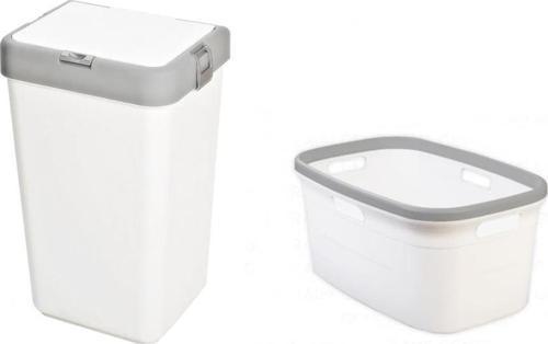 Motek Tekli 40 Lt Kirli Çamaşır Sepeti+Çamaşır Selesi Ikili Set, Çeyiz Seti Gri+Beyaz