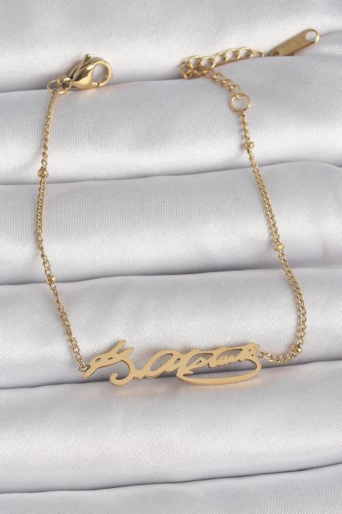 316L Çelik Gold Renk Atatürk İmza Model Kadın Bileklik - TJ-BB6659