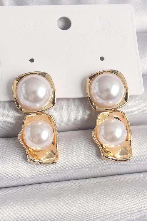 Pirinç Gold Renk İnci Kare Model Kadın Küpe - TJ-BKP10071