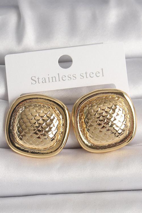 Pirinç Gold Renk İşlemeli Kare Model Kadın Küpe - TJ-BKP10149