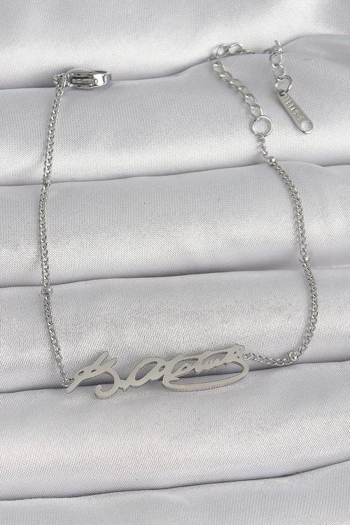 316L Çelik Gümüş Renk Atatürk İmza Model Kadın Bileklik - TJ-BB6660