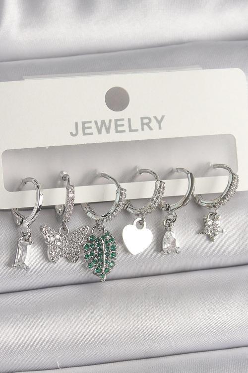 Pirinç Gümüş Renk Zirkon Taşlı Çoklu Figür Kadın Küpe Seti - TJ-BKP10097