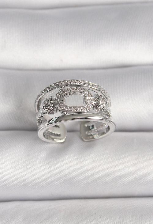 Pirinç Gümüş Renk Ayarlanabilir Zirkon Taşlı Gemici Düğüm Model Kadın Yüzük - TJ-BYK3584