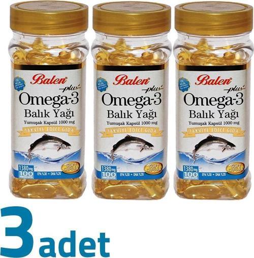 Plus+ Omega3 Balık Yağı Yumuşak Kapsül 1380mg x 100 Kapsül x 3 Kutu