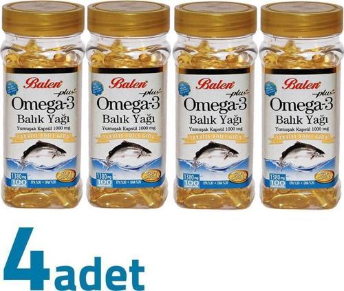 Plus+ Omega3 Balık Yağı Yumuşak Kapsül 1380mg x 100 Kapsül x 4 Kutu