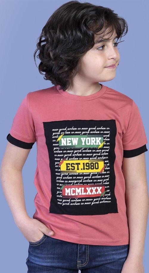 Toontoy Erkek Çocuk Kolları Garni Detaylı Yazı Baskılı Tişört