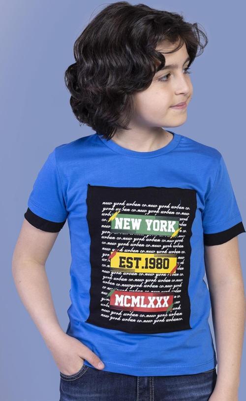 Toontoy Erkek Çocuk Kolları Garni Detaylı Yazı Baskılı Tişört