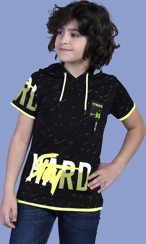 Toontoy Erkek Çocuk Kapüşonu File Detaylı Armalı Tişört