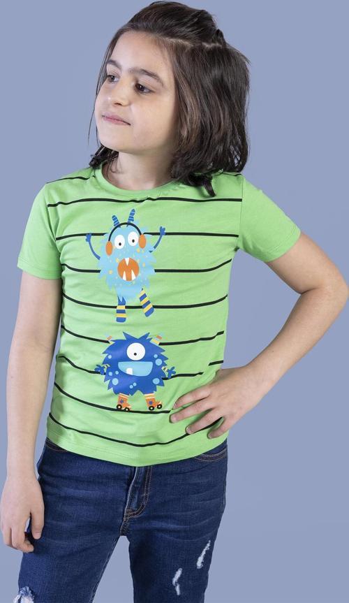 Toontoy Erkek Çocuk Çizgili Canavar Baskılı Tişört