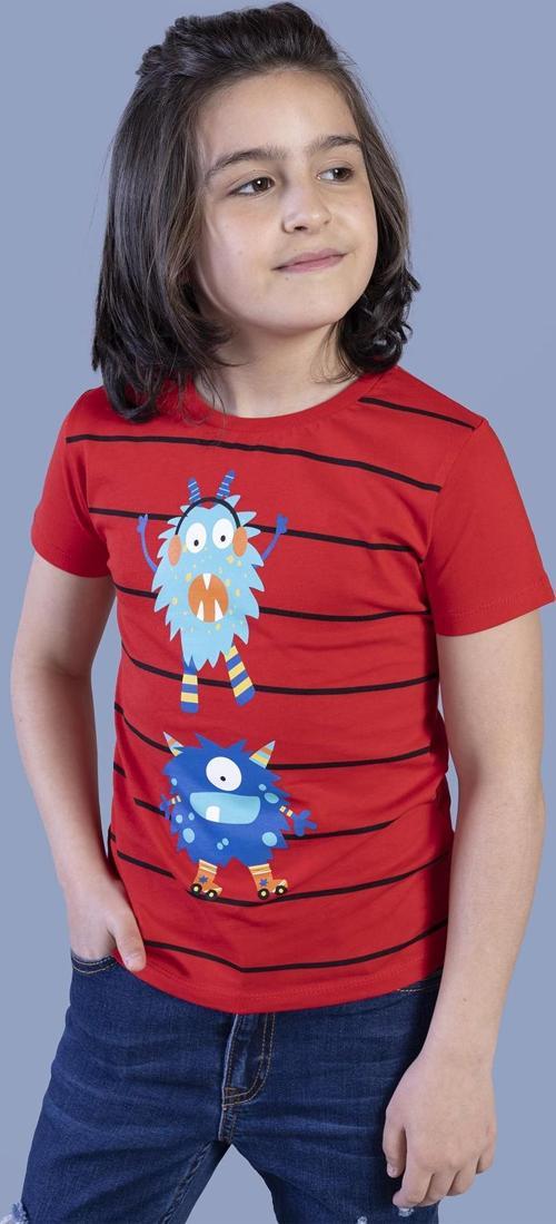 Toontoy Erkek Çocuk Çizgili Canavar Baskılı Tişört