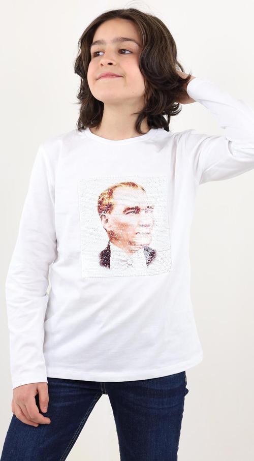 Toontoy Unisex Çocuk Atatürk Bayraklı Çift Taraflı Pullu Tişört