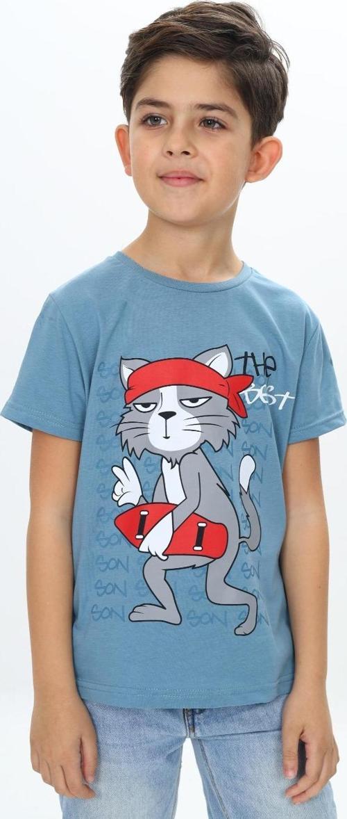 Toontoy Erkek Çocuk Kaykay Kedi Baskılı Tişört