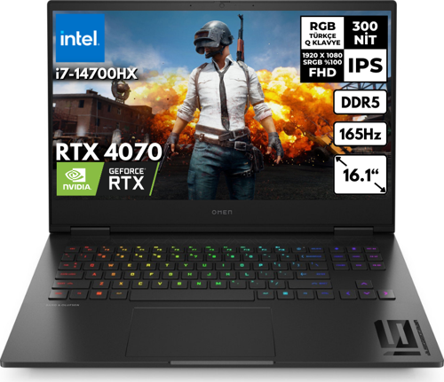 Omen 16-WF1020NT i7-14700HX 32-GBDDR5 512 GB SSD RTX4070 (8GB) 16.1" FHD 165Hz Windows 11 Pro 9J1Y9EAHMF38