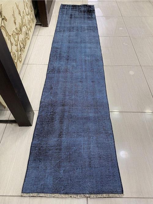 El Dokuma Isparta Halısı 60X286 Vintage Düz Mavi Eskitme Yolluk ! 100x100 cm