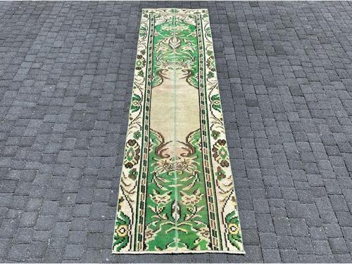 El Dokuma Isparta Halisi 72X250 Eski̇Tme Yeşi̇L Yolluk %100 Yün ! 100x100 cm