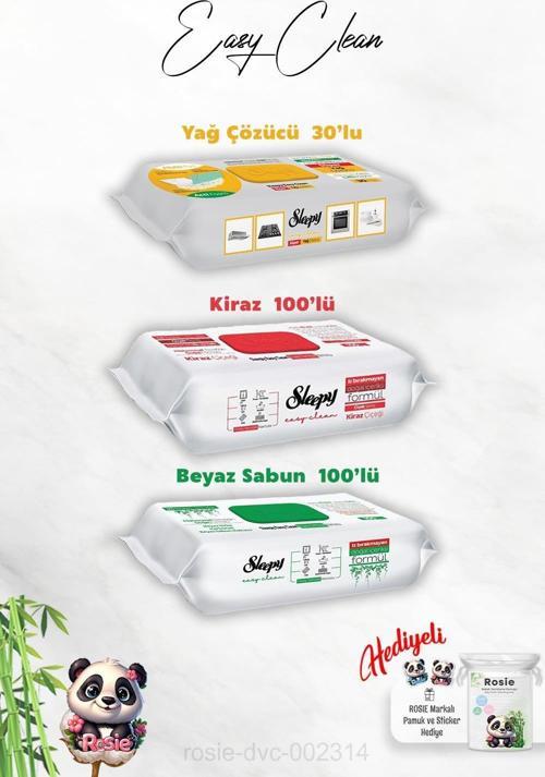 Kireç Sökücü 30'lu, Kiraz ve Beyaz Sabun Katkılı Sleepy 100'lü Temizlik Havlusu ve Rosie Hediye