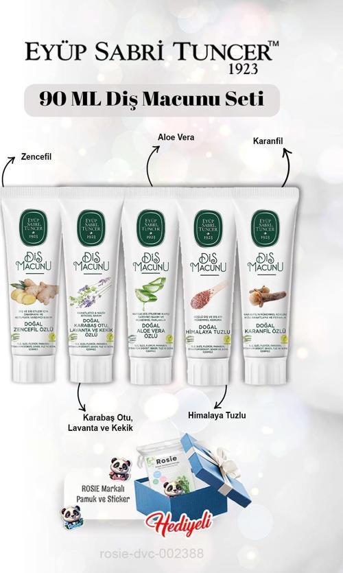 Diş Macun Seti Zencefil, Karanfil, Himalaya, Aloe Vera, Lavanta 90 ml ve Rosie