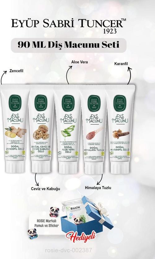 Zencefil, Karanfil, Himalaya, Aloe Vera, Ceviz ve Kabuğu 90 ml Diş Macun Seti ve Rosie