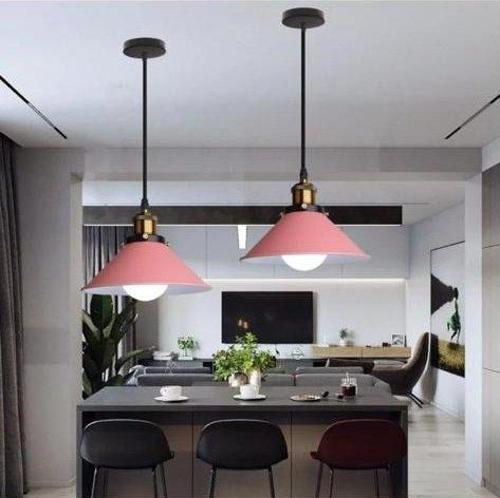 Retro Metal Dekoratif Rustik Pembe Tekli Sarkıt Avize Çap 30 cm