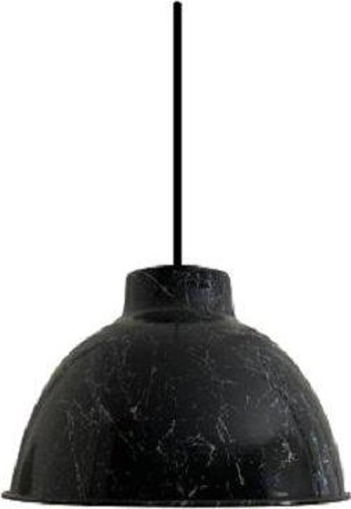 Retro Siyah Üzeri Beyaz Desenli Dekoratif Tekli Rustik Metal Sarkıt Avize 43 Cm