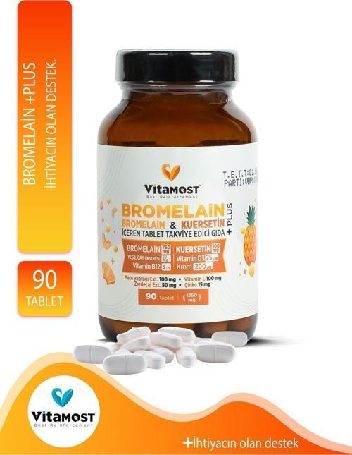 Bromelain Ananas 750Mg & Kuersetin 100Mg (Vitamin D3, B12) Plus 90 Tablet 1250 Mg