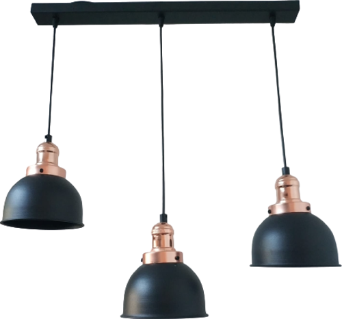 Rys Retro Metal Siyah Bakır Duylu Dekoratif 3 lü Masa Üstü Siyah Rustik Avize En:60 cm