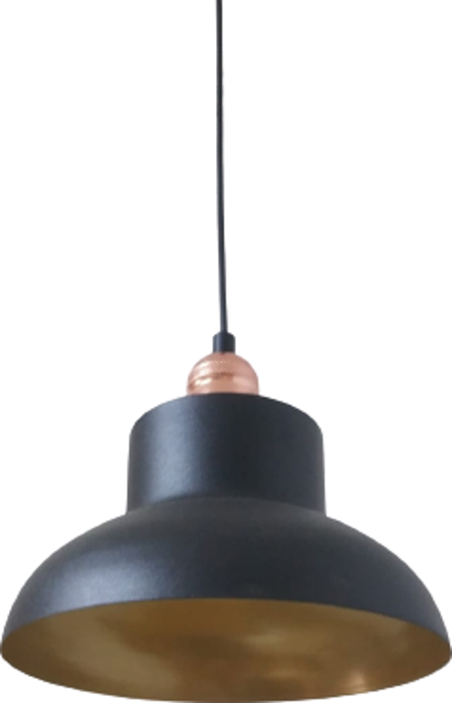 Rys Retro Metal Dekoratif Siyah İçi Gold Tekli Sarkıt Avize Çap:25 cm