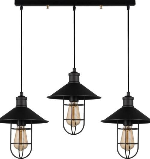 Rys Retro Metal Siyah Kafesli 3 lü Masa Üstü Sıralı Sarkıt Avize 60 cm