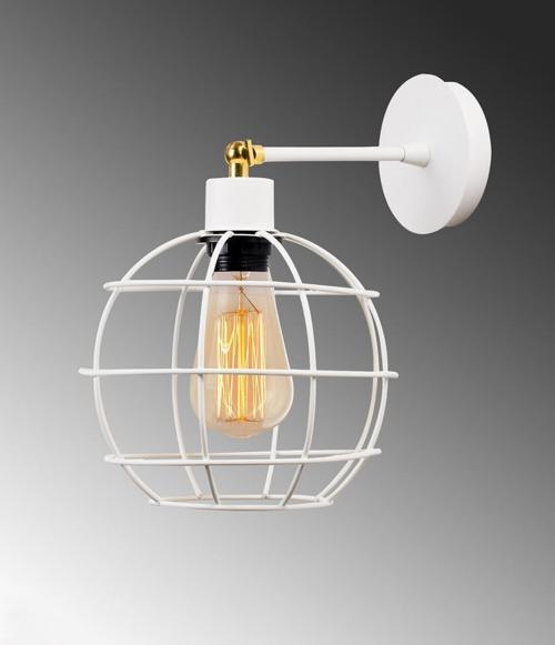 Retro Metal Kafesli Beyaz Mafsallı Dekoratif Rustik Duvar Aplik