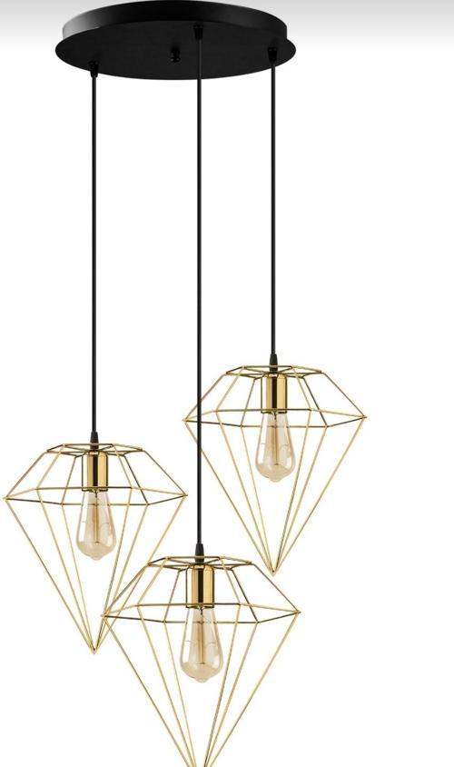 Modern Gold 3 Lü Rustik Retro Metal Prizma Dekoratif Sarkıt Avize