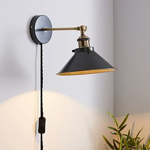 Retro Metal Rustik Dekoratif Mafsallı Kablolu Anahtarlı Duvar Aplik Çap:22