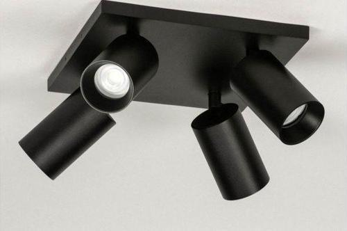 Metal Hareketli Modern Siyah Kare 4Lü Led Spot Avize Beyaz Ampullü