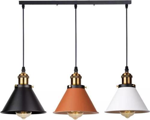 Retro Masa Üstü 3 Lü Bakır Siyah Beyaz Rustik Metal Sarkıt Avize 60 Cm